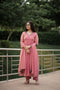 Peach Georgette Nayara Cut Anarkali Set with Black Embroidery
