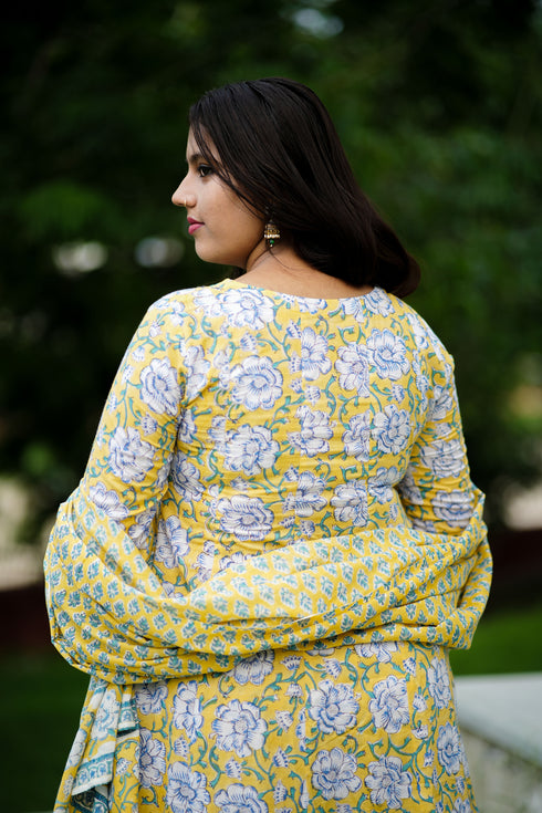 Yellow Handwork Block Print Anarkali Set – Alternate Kali Design