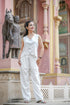 White Embroidered Cropped Waistcoat with Straight Pants Set
