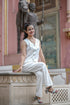 White Embroidered Cropped Waistcoat with Straight Pants Set