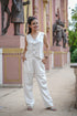 White Embroidered Cropped Waistcoat with Straight Pants Set