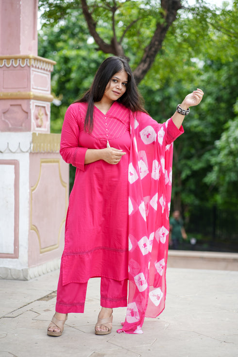 Elegant Solid Straight Pink Suit Set with Tassel Detail