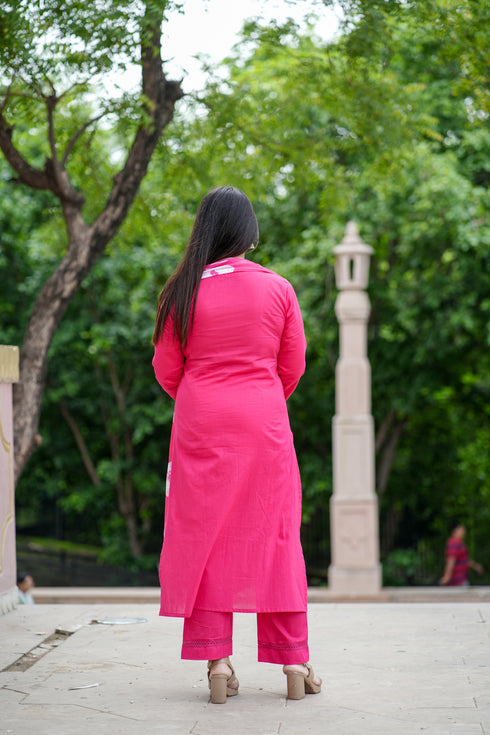 Elegant Solid Straight Pink Suit Set with Tassel Detail