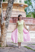 Green & Pink Bell Gown with Full Gathered Skirt
