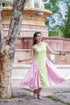 Green & Pink Bell Gown with Full Gathered Skirt