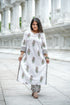 White Straight Kurti with Floral Block Print