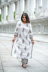 White Straight Kurti with Floral Block Print