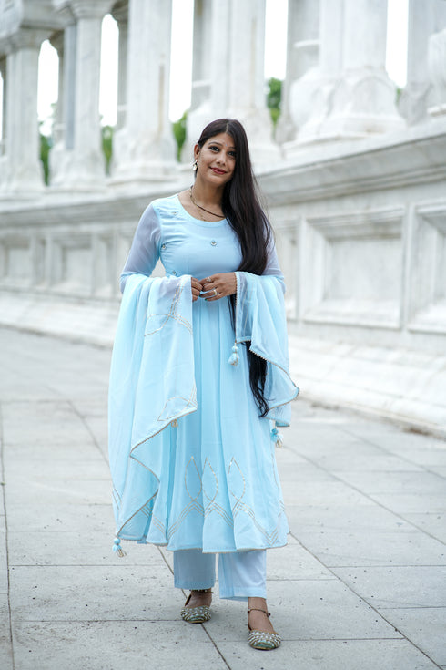 Elegant Sky Blue Anarkali Suit with Hand Embellishment