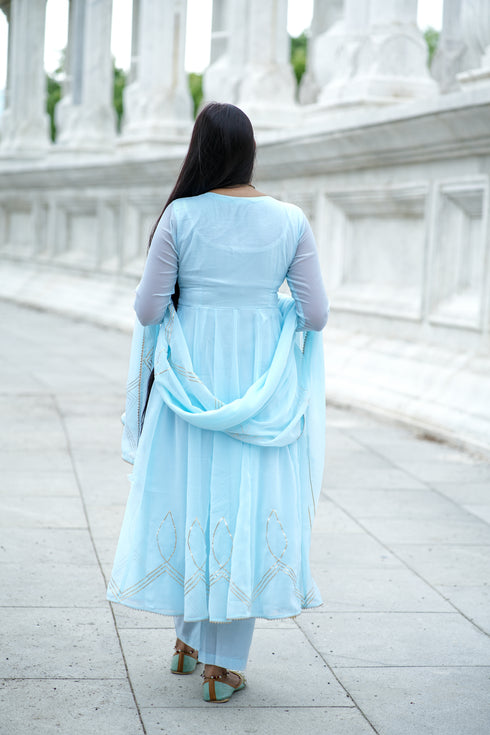 Elegant Sky Blue Anarkali Suit with Hand Embellishment