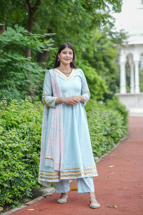 Sky Blue Gota Work Anarkali Set with Dupatta