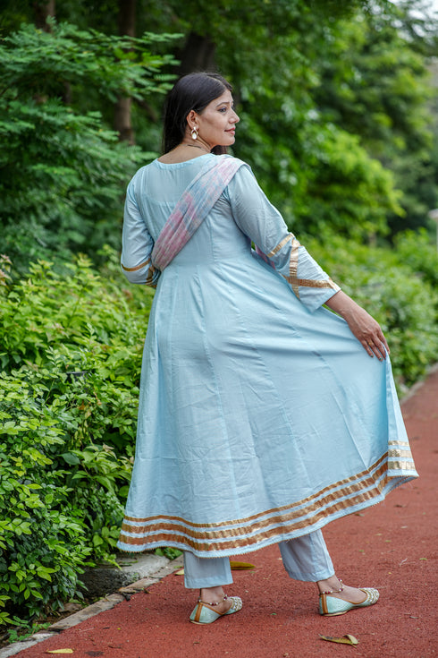 Sky Blue Gota Work Anarkali Set with Dupatta
