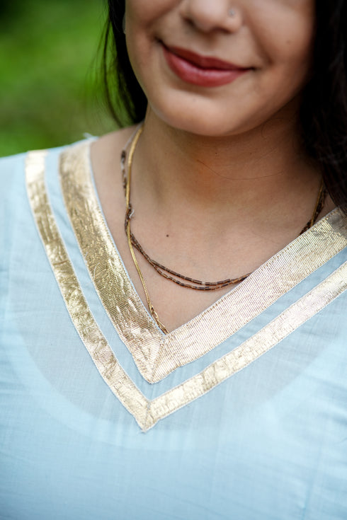 Sky Blue Gota Work Anarkali Set with Dupatta