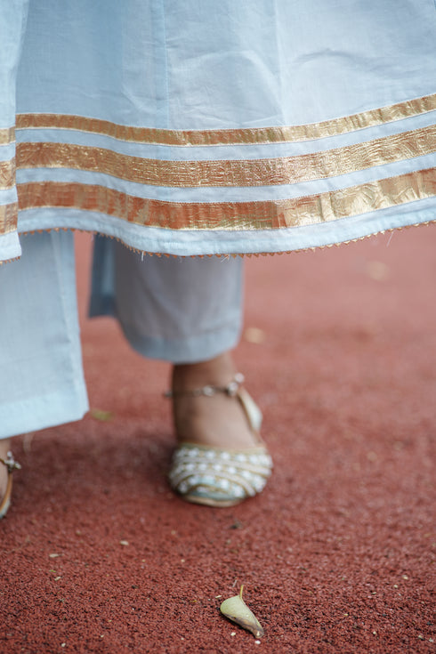 Sky Blue Gota Work Anarkali Set with Dupatta