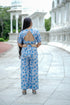Blue Hand Block Print Tie Crop Top with Straight Pant Set