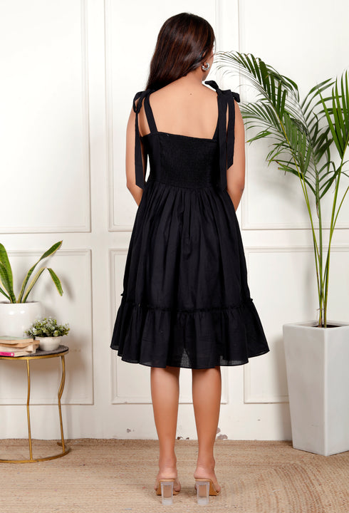 Shoulder Tie-Up Tiered A-Line Mini Dress