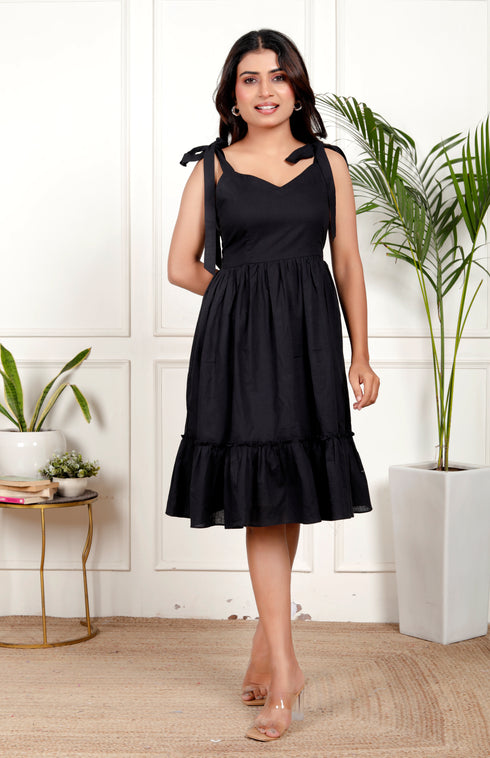 Shoulder Tie-Up Tiered A-Line Mini Dress