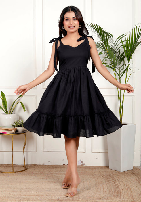 Shoulder Tie-Up Tiered A-Line Mini Dress