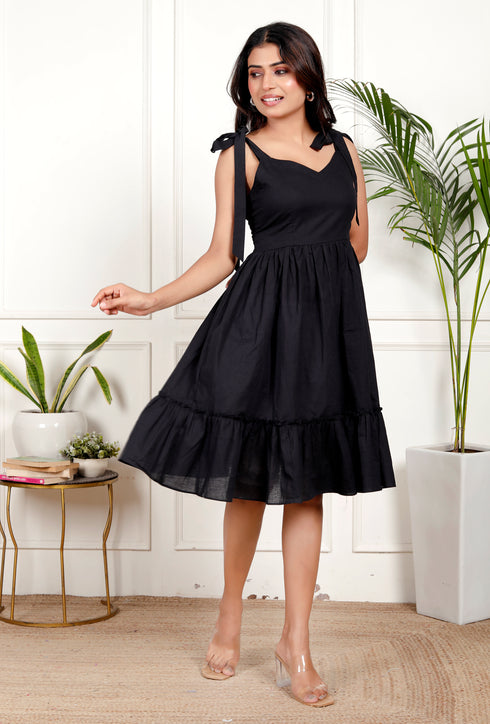 Shoulder Tie-Up Tiered A-Line Mini Dress