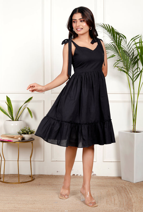 Shoulder Tie-Up Tiered A-Line Mini Dress