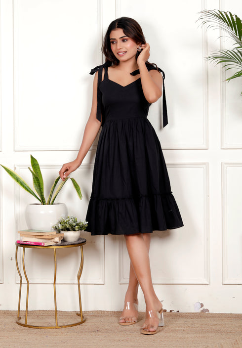 Shoulder Tie-Up Tiered A-Line Mini Dress