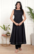Elegant Black Cotton Flared Kurta with Printed Dupatta