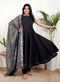 Elegant Black Cotton Flared Kurta with Printed Dupatta