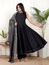 Elegant Black Cotton Flared Kurta with Printed Dupatta
