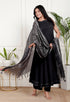 Elegant Black Cotton Flared Kurta with Printed Dupatta