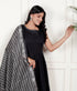 Elegant Black Cotton Flared Kurta with Printed Dupatta
