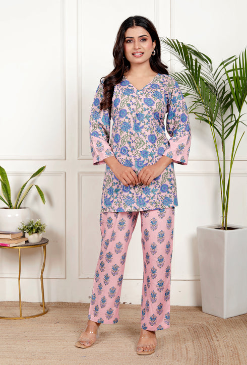 Pastel Floral Relaxed Fit Cotton Co-ord Set