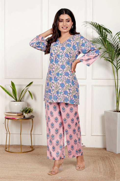 Pastel Floral Relaxed Fit Cotton Co-ord Set