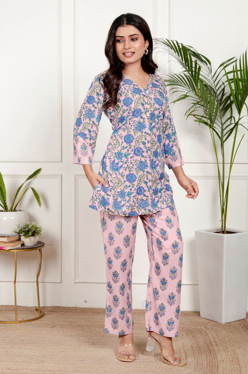 Pastel Floral Relaxed Fit Cotton Co-ord Set