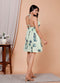 Mint Green Fit & Flare Mini Dress with Blue Floral Embroidery