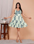 Mint Green Fit & Flare Mini Dress with Blue Floral Embroidery